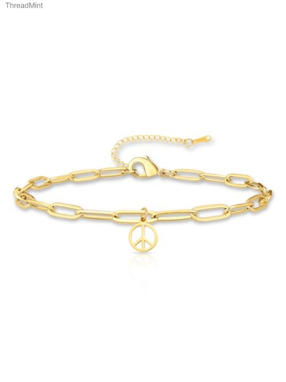 Stainless Steel Peace Sign Paperclip Chain Bracelet Anklet